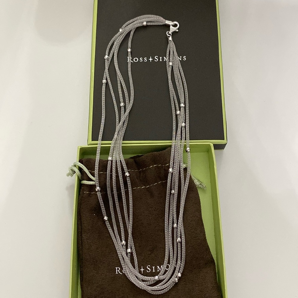 NIB Ross Simons sterlingsilver 5 row woven mesh w station beads. W box &dust bag